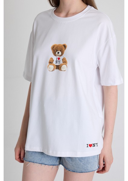 Beyaz Ayı Baskılı Oversize Tişört 6402 indirimleri