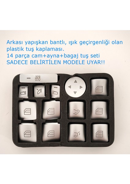 W204 C Serisi Cam Tuşu Kaplama Seti - W204 Gri Cam Buton Kaplama fiyatları