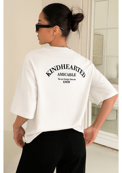 Kadın Oversize T-Shirt Pamuklu Baskılı Tişört Kind-Oversize