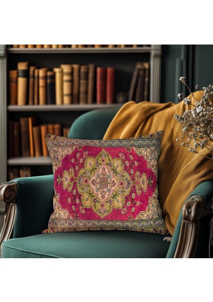 Dijital Baskılı Iran Halısı Desenli Çift Taraflı 43X43 cm Dekoratif Kırlent Kılıfı
