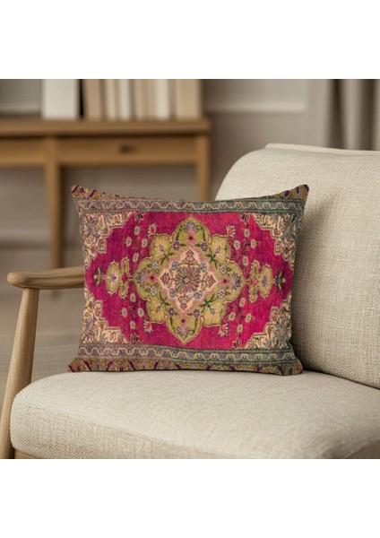 Dijital Baskılı Iran Halısı Desenli Çift Taraflı 43X43 cm Dekoratif Kırlent Kılıfı modelleri