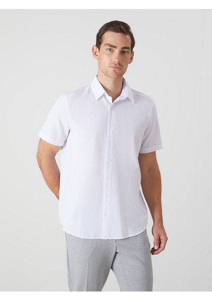 Yeni Sezon Regular Fit Kisa Kollu Poplin Erkek Gomlek - S5JQ67Z8