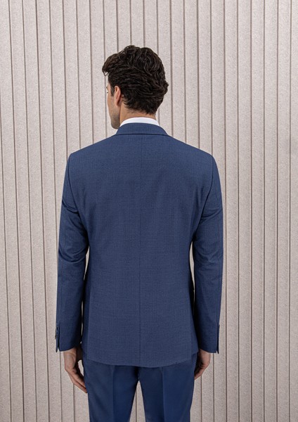 Erkek Likralı Slim Fit Sivri Yaka Yelekli Takım Elbise