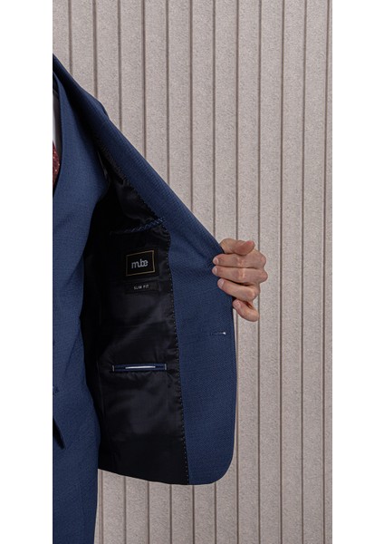 Erkek Likralı Slim Fit Sivri Yaka Yelekli Takım Elbise