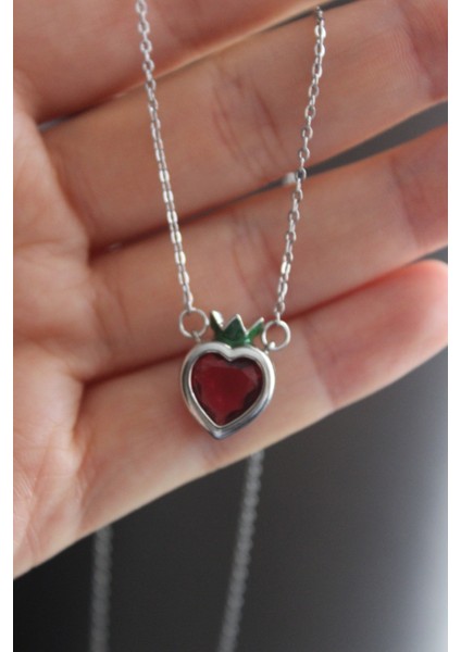 Fragaria Cor Kırmızı Kalp Zirkon Kolye (çelik kolye)
