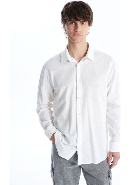 Yeni Sezon Regular Fit Uzun Kollu Keten Karisimli Erkek Gomlek - S4DR88Z8
