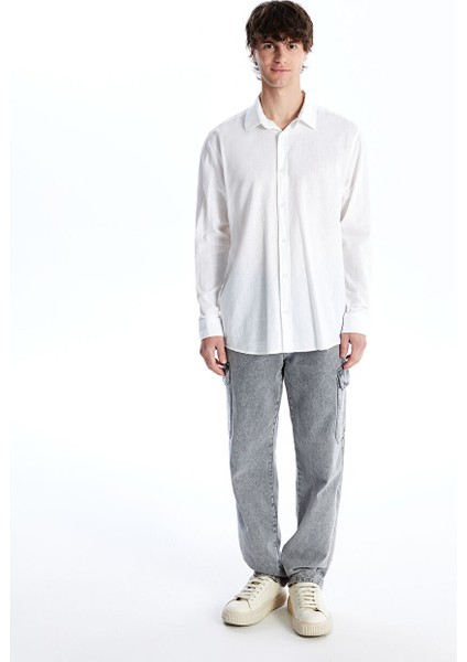 Yeni Sezon Regular Fit Uzun Kollu Keten Karisimli Erkek Gomlek - S4DR88Z8