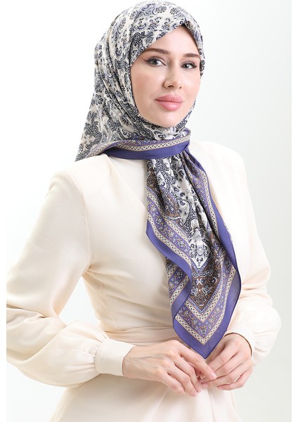Karaca Desenli Kupra Eşarp 81088-07 Mor Krem