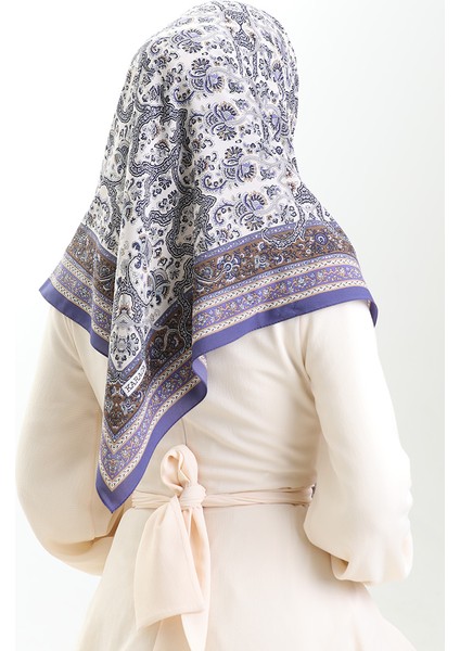 Karaca Desenli Kupra Eşarp 81088-07 Mor Krem modelleri