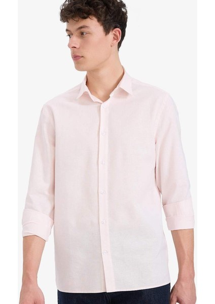 Yeni Sezon Regular Fit Polo Yaka Keten Yazlık Uzun Kollu Gömlek fiyatları