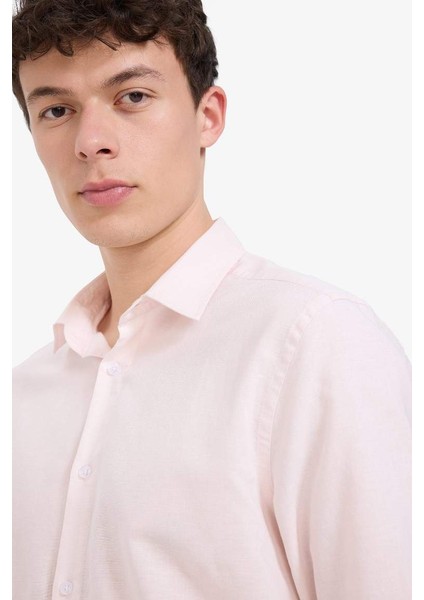 Yeni Sezon Regular Fit Polo Yaka Keten Yazlık Uzun Kollu Gömlek indirimleri