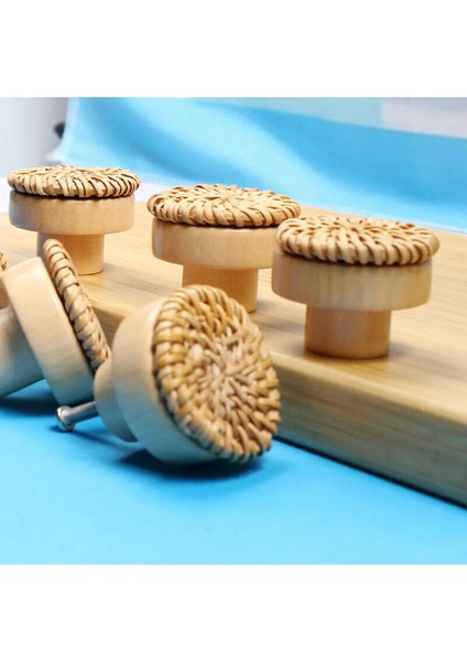 5'li Rattan Hasır Ahşap Düğme Kulp Düğme Çekmece Kulp