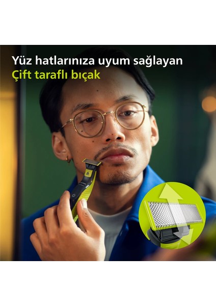Yıkanabilir Köpükle ve Islak Kuru Kullanıma Uygun Çift Taraflı Oynar Başlıklı Hassas Ciltlere Uygun 3 Ayrı Taraklı 1mm 3 mm 5 mm 2jiletli One Blade Yüz ve Vücut Şekillendirici Traş Makinesi