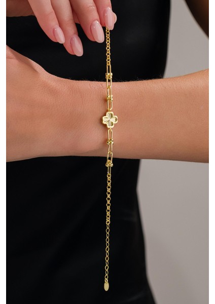 Gümüş Altın Gold Kaplama Yonca Çiçek Lazer Işlemeli Taşsız Bileklik fırsatları