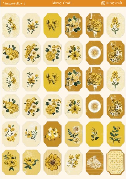 1 Adet Sarı Vintage Temalı Sticker (12X17 Cm) Bullet Journal,scrapbook, Ajanda ve Planlayıcı Için