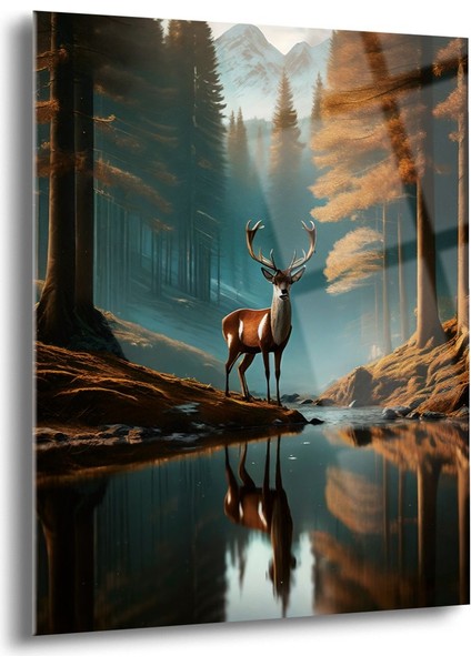 Doğa ve Geyik Cam Tablo - MOD050