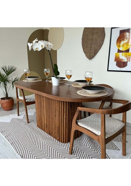 Luna Oval Ceviz Ahşap Bohem Masa 80X150 fırsatları
