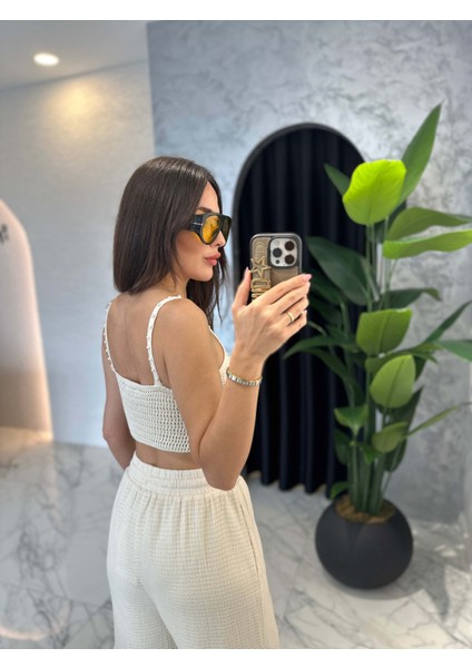 Inci Detay Büstiyer Yırtmaç Paça Pantolon Beachwear Örme Takım