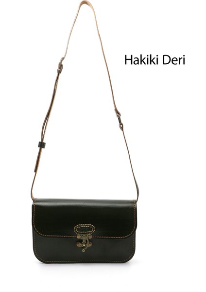 Kadın Haki Antik Vaketa Hakiki Deri Omuz ve Postacı Çantası