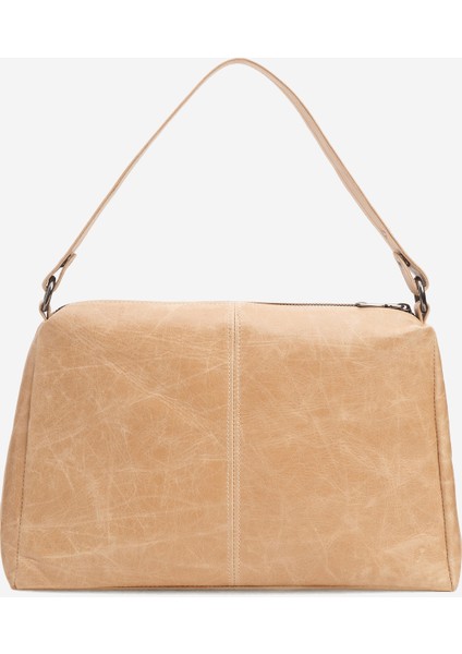 Avanos Kadın Tek Askılı El ve Omuz Çantası Gerçek Deri Bej