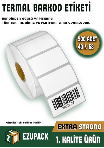 Termal Barkod Terazi Etiket 500 Adet 40X58MM Beyaz, Tüm Thermal Barcod Cihaz Platform Uyumlu