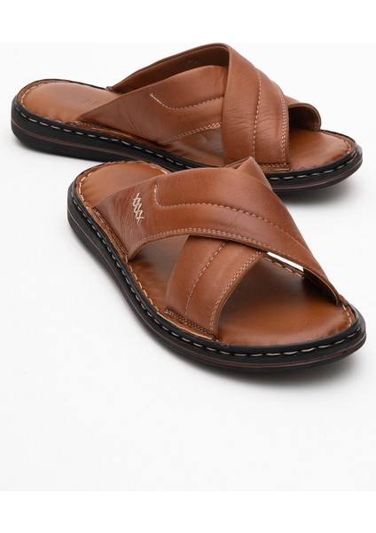 Erkek Çapraz Bantlı Terlik Gerçek Deri Dc 1170 Taba fiyatları
