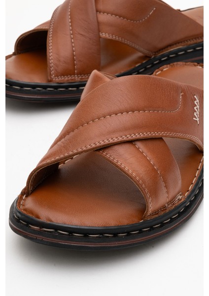 Erkek Çapraz Bantlı Terlik Gerçek Deri Dc 1170 Taba modelleri