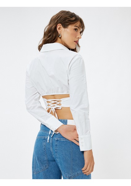 Yeni Sezon Uzun Kollu Pamuklu Slim Fit Korse Görünümlü Crop Poplin Gömlek fırsatları