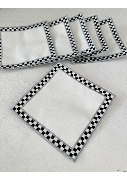 6’lı Damalı Lüks Kokteyl Sunum Peçetesi Kahve Yanı Gümüş