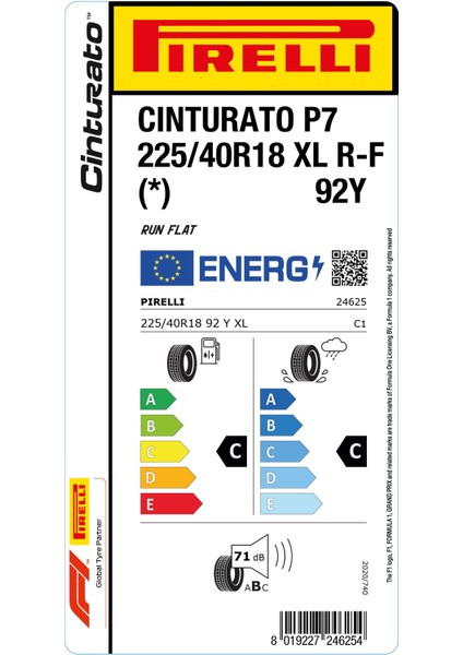225/40 R18 92Y Rft * Cint P7 Oto Yaz Lastigi (Üretim Yılı:2024)