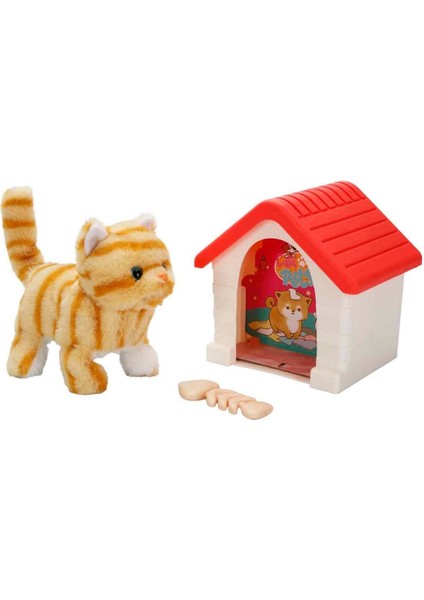 Sesli ve Hareketli Kulübeli Sevimli Peluş Kedi