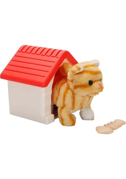 Sesli ve Hareketli Kulübeli Sevimli Peluş Kedi