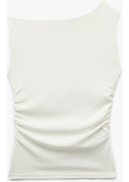 Yeni Sezon Asimetrik Yaka Slim Fit Kolsuz Drapeli Bluz