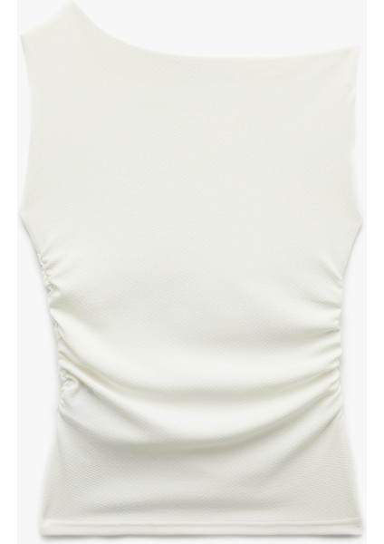 Yeni Sezon Asimetrik Yaka Slim Fit Kolsuz Drapeli Bluz