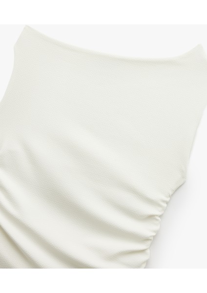 Yeni Sezon Asimetrik Yaka Slim Fit Kolsuz Drapeli Bluz