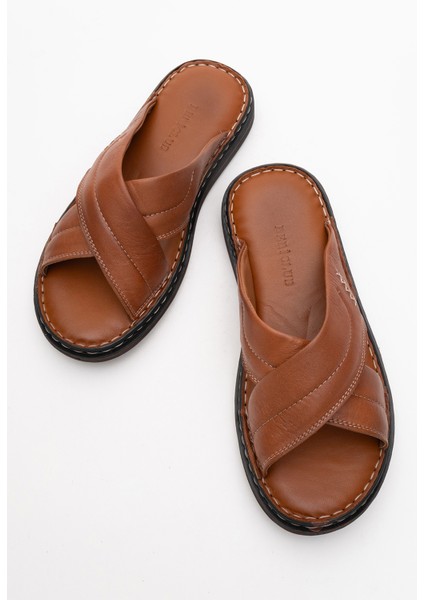 Erkek Çapraz Bantlı Terlik Gerçek Deri Dc 1170 Taba indirimleri