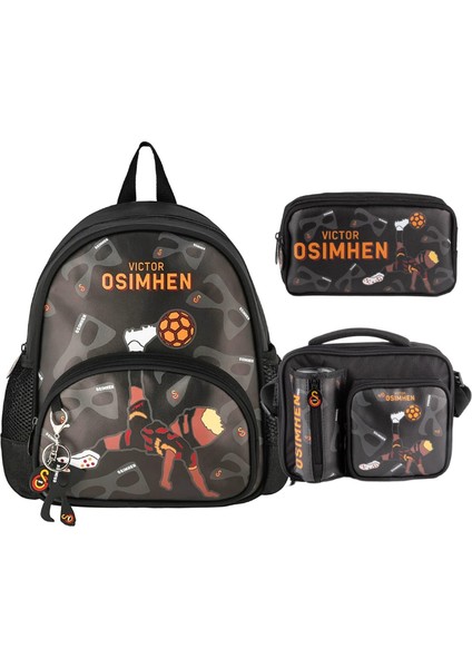 2 Bölmeli Victor Osimhen Suni Deri Anaokulu Çantası + Beslenme Çantası + Kalemlik