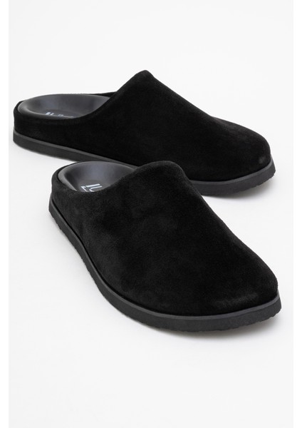 Space Siyah Süet Hakiki Deri Önü Kapalı Kadın Terlik