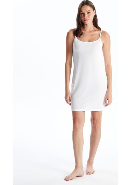 Kadın U Yaka Askılı Düz Jüpon