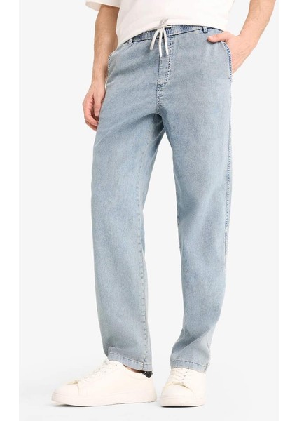 Yeni Sezon Yazlık Wide Leg Geniş Kalıp Beli Lastikli Geniş Paça Jean Kar Yıkamalı Pantolon