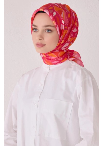 Tivil Saf Ipek Eşarp 4049-50 Pembe Karışık Desen