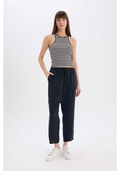 Yeni Sezon Straight Fit Çift Cepli Yüksek Bel Düz Paça Modal Kumaş Pantolon modelleri