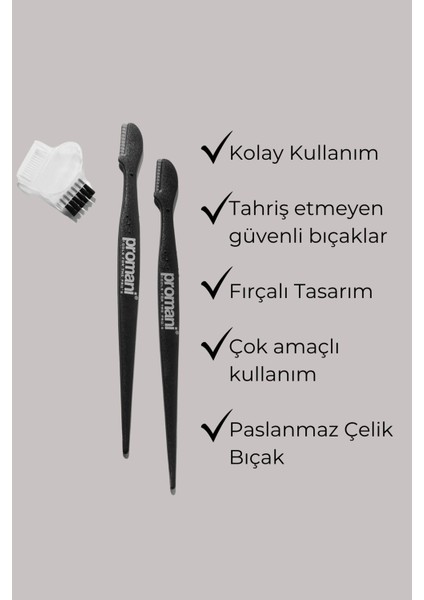 Profesyonel Paslanmaz Çelik 2'li Kaş Usturası ve Yüz Jileti 3'lü Set