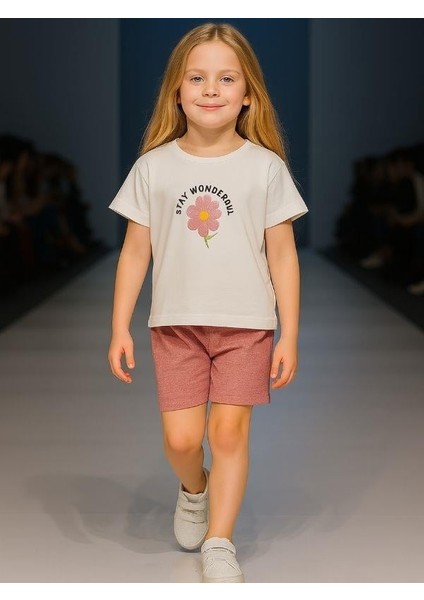 Kız Çocuk Pamuklu Wonderful Baskılı T-Shirt