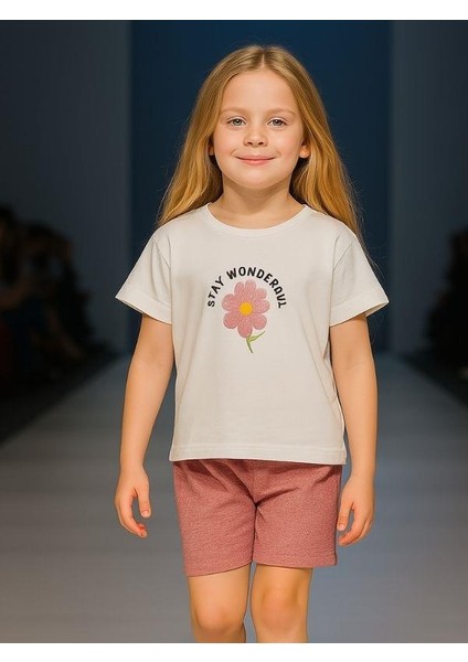 Kız Çocuk Pamuklu Wonderful Baskılı T-Shirt modelleri