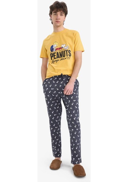 Yeni Sezon Snoopy Regular Fit Pijama Takımı Kısa Kollu Üst Beli Bağcıklı Uzun Alt