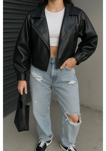 Suni Deri Balon Kol Biker Ceket modelleri