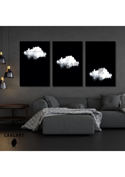 3'lü Kanvas Salon Tablosu Seti Soft Bulut Tasarımı