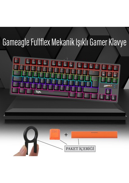 Fullflex Mekanik Klavye Gaming Klavye 87 Tuşlu Oyuncu Klavye Hot Swap Kablolu Işıklı Türkçe Q Klavye (Red Switch)
