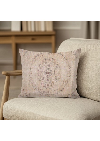 Krem Motif Desenli Yastık Baskı Kırlent Kılıfı